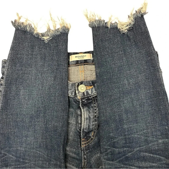 Moussy Vintage Skinny Denim Jeans Howa Cropped Destroyed Raw Hem Mid Rise - Picture 7 of 14